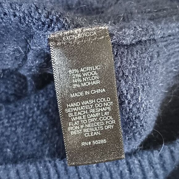 Express Sweater Large Blue with White Hearts Print Acrylic Wool Mohair Blend Top - Picture 8 of 12